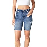 Celebrity Pink Women's Juniors High Rise Sustainable Denim Bermuda Shorts