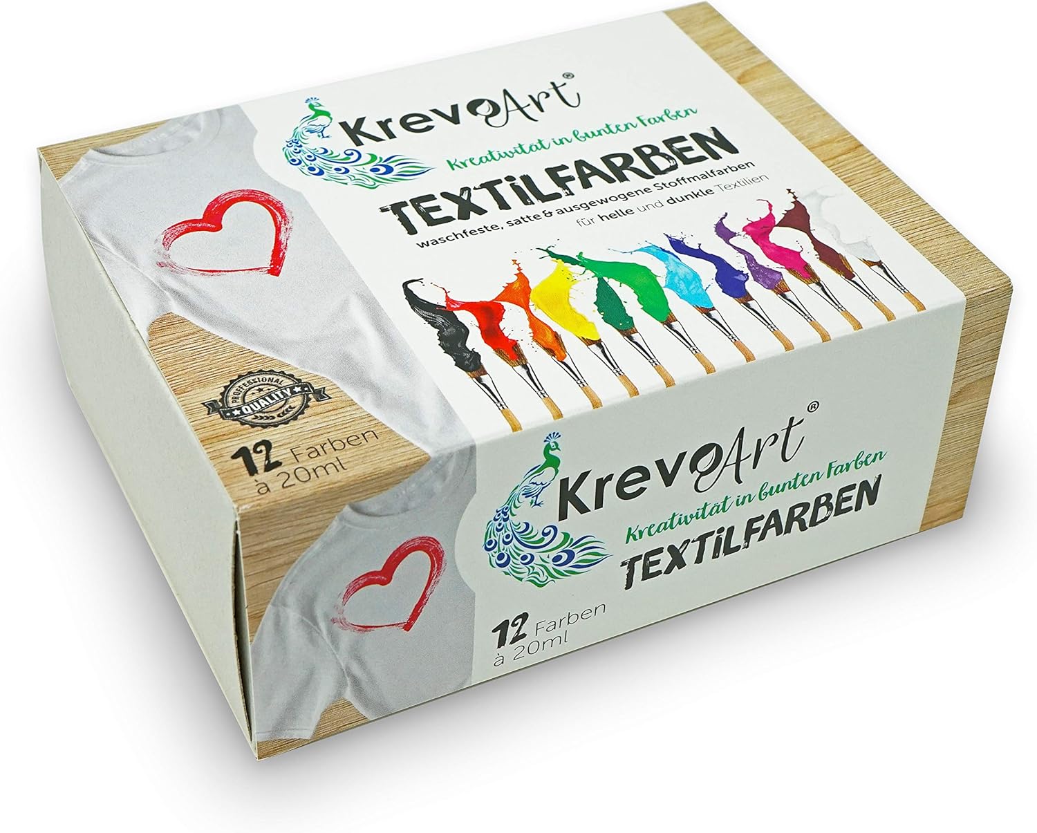 Krevo Art Stoffmalfarben Textilfarben WASCHFEST | Set aus 12 x 20ml Stofffarben in Fläschchen | Zum bemalen von verschiedenen Textilien