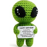 MAMAGIFTREE Birthday Gifts for Man Woman - Handmade Crochet Alien with Inspirational Funny Birthday Card - Small Bday Stuff for Friends, Teens, Coworkers