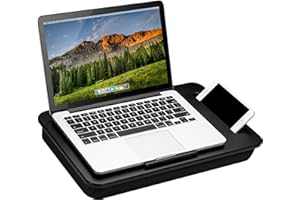 LAPGEAR Sidekick Lap Desk with Device Ledge and Phone Holder - Black - Fits up to 15.6 Inch Laptops - Style No. 44218