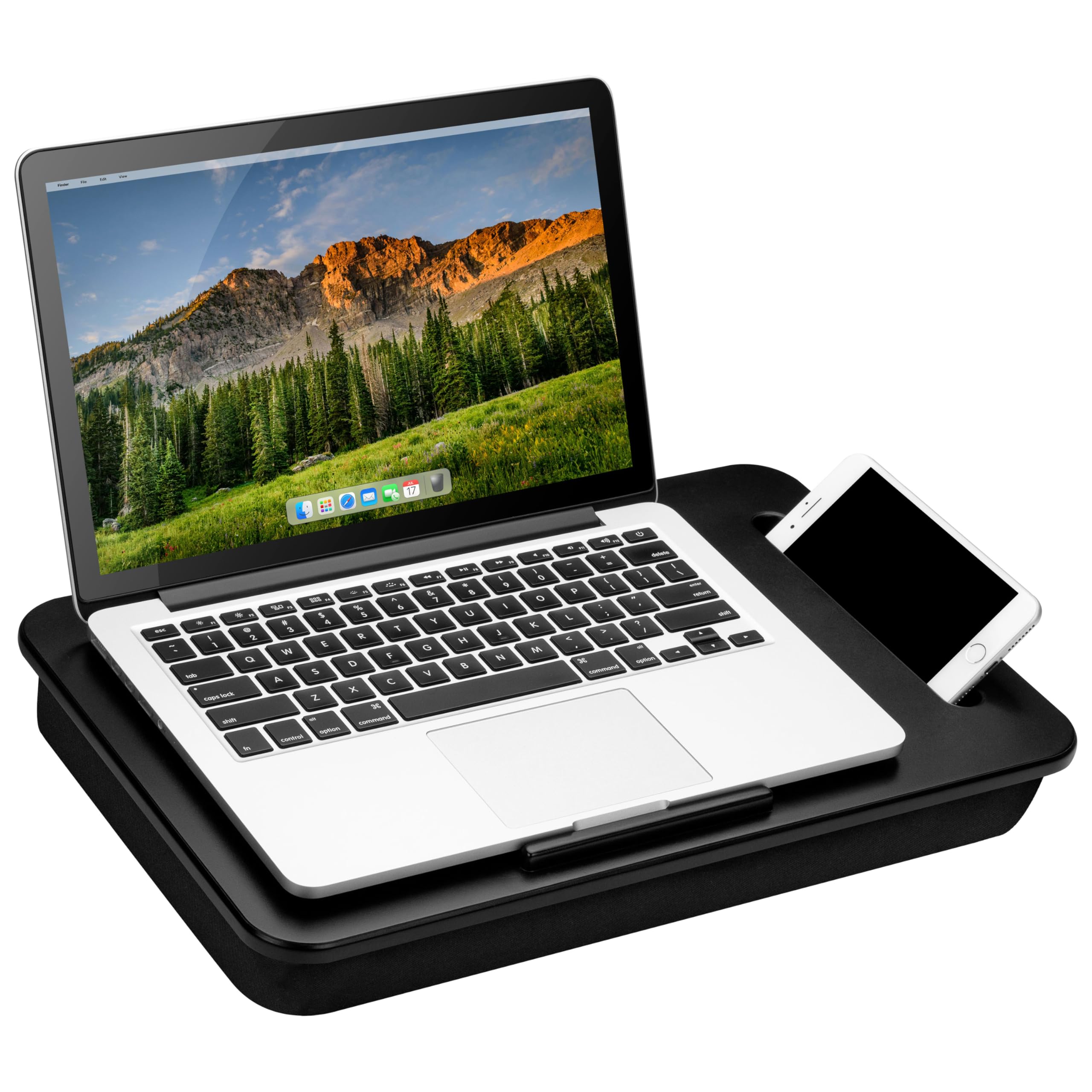 LAPGEAR Sidekick Lap Desk with Device Ledge and Phone Holder - Black - Fits up to 15.6 Inch Laptops - Style No. 44218