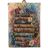 Vintage Book Stack Theme Blanket Gifts for Women Girls, Soft Warm Lightweight Flannel Throw Blankets for Living Room Home Sofa Travel Decor 50" x 60"