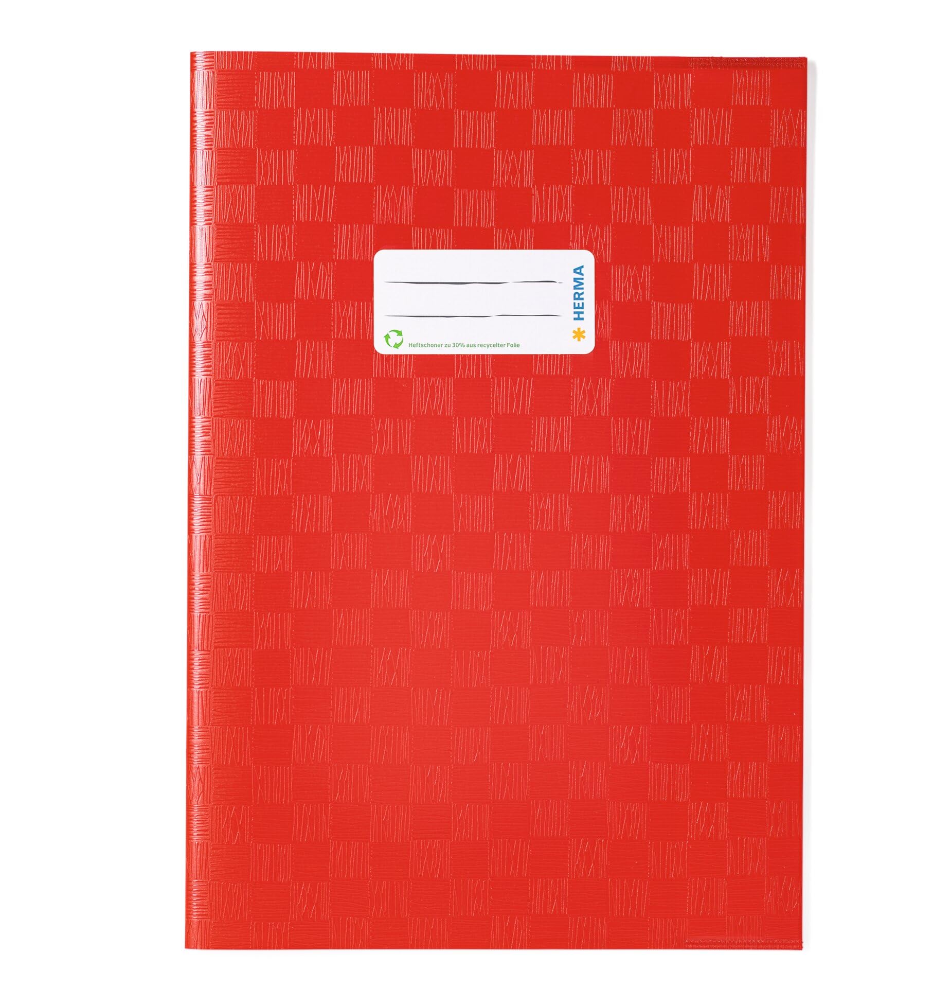 HERMA 7442 Notebook Covers A4 Raffia Red, Pack of 25, Book Covers with Label & Raffia Structure Made of Durable & Wipe-Clean Polypropylene Film, Notebook Cover Set for School Notebooks, Coloured