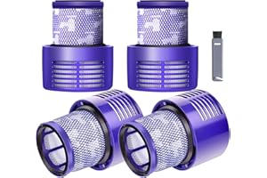KELUKE Dyson V10 Filter & Brush Replacement - 4 Pack Filters, 1 Clean Brush, Compatible with V10 Absolute, Animal, Total Clean, SV12