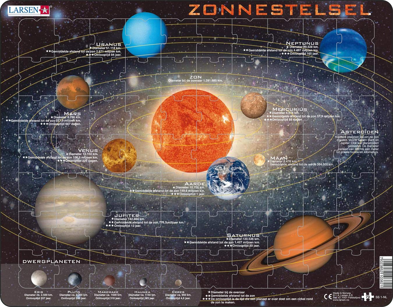 Larsen SS1 Solar System Dutch Edition 70 Piece Frame Puzzle