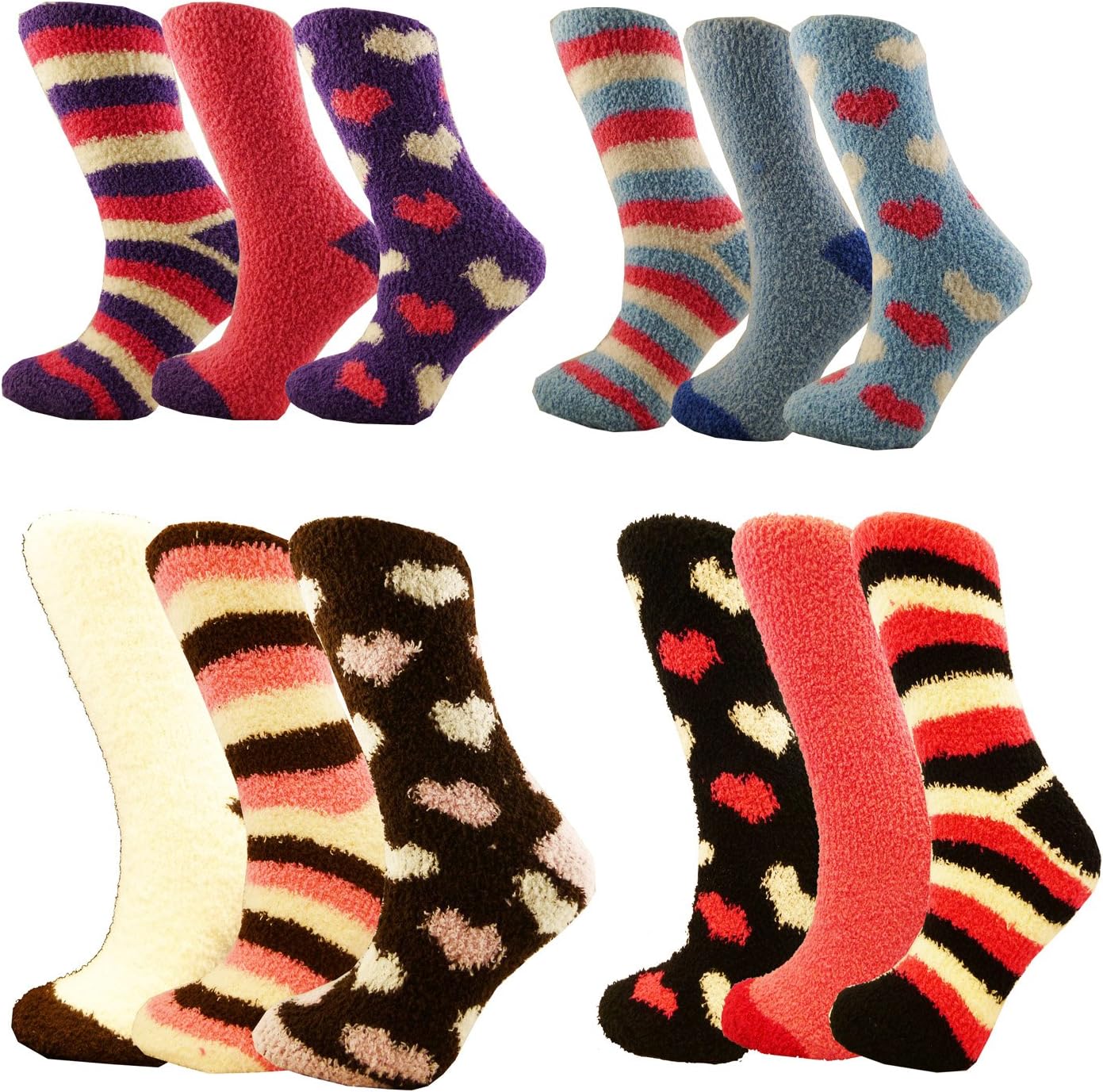 4 PAIRS LADIES FLUFFY WARM & COSY EVENING BED LOUNGE SOCKS (Assorted)
