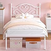 Weehom Twin Bed Frames with Headboard, Heavy Duty Metal Platform Under Bed Storage Space Easy Assembly for Kids Girls Adults White