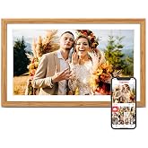 Frameo Digital Picture Frame, Frameo 15.6'' Large Digital Photo Frame WiFi | 1920*1080 IPS FHD Touchscreen, 32GB, Wall-Mountable, Share Video Picture, Electronic Frame, Mom Gifts, Natural Woodgrain