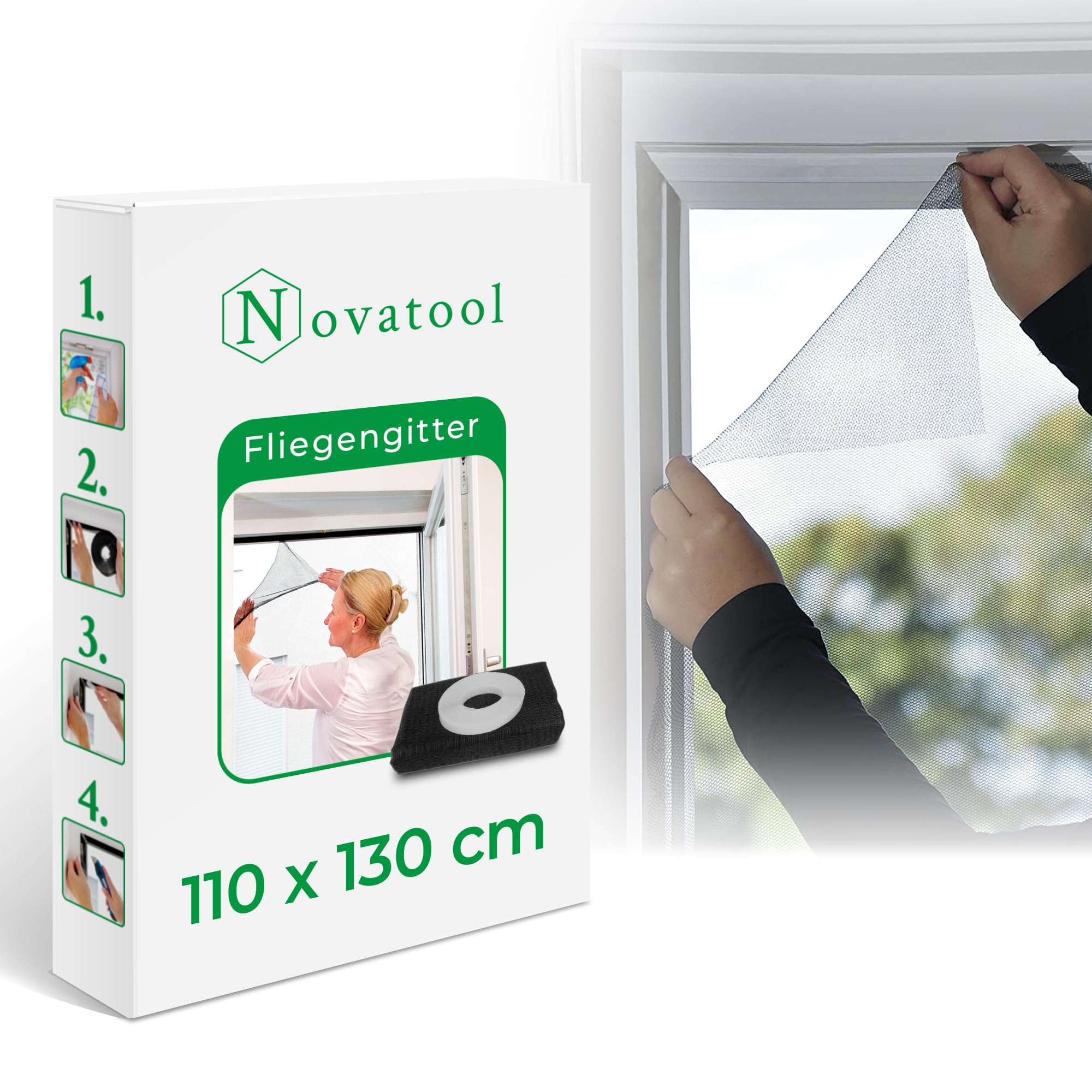 Novatool Fly Screen Window 110 x 130 cm Anthracite Individually Shortened Insect Protection Fly Net Window Net Mosquito Screen