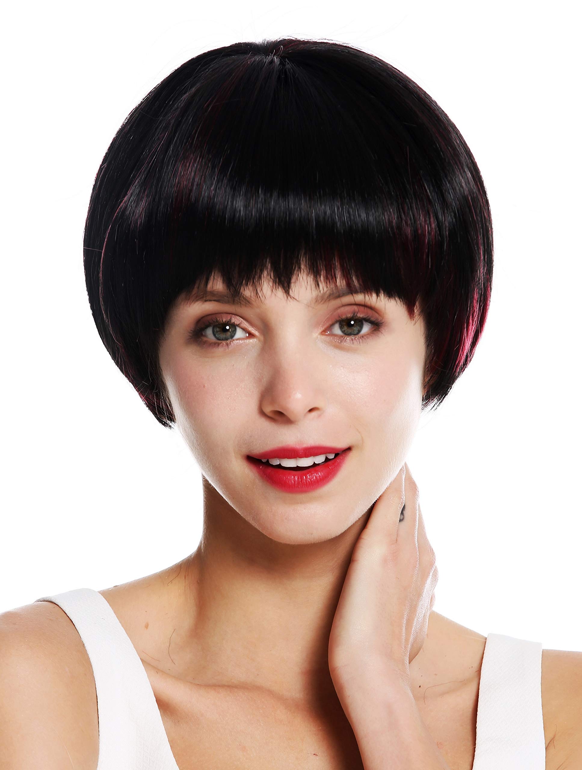 WIG ME UP - VK-53-F1B/BG quality women's wig short sleek pageboy cut black red signal red highlights
