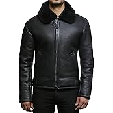 Brandslock Mens Real Shearling Sheepskin Leather Flying Aviator Bomber Jacket