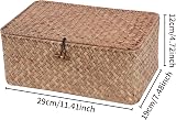 FEILANDUO Wicker Shelf Baskets with Lid Seagrass Storage Box Medium Coffee view 6