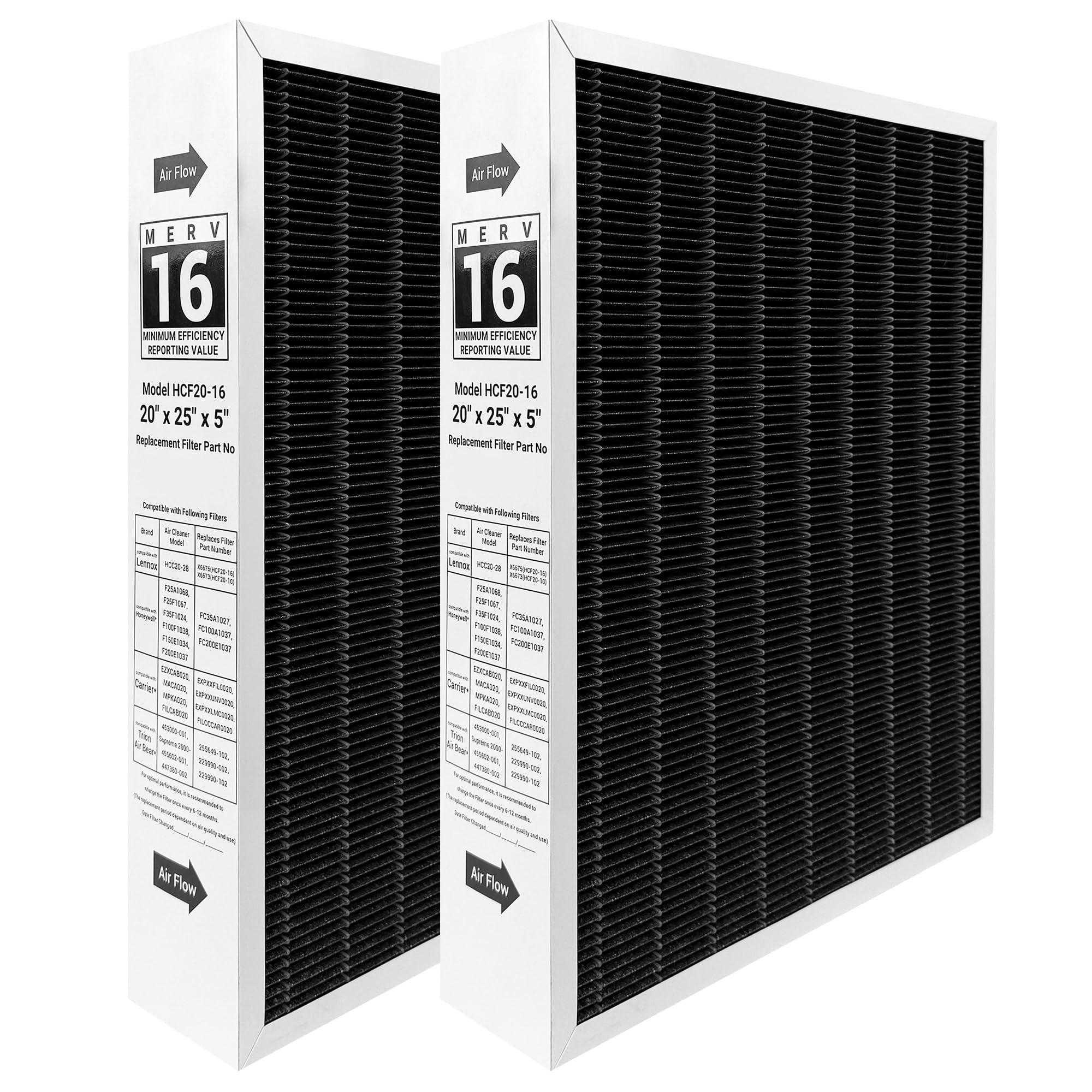 Photo 1 of ?2 Pack?6675 20x25x5 MERV 16 Air Filter Compatible with Lennox HCC20-28 and Lennox 6675 Healthy Climate Carbon Clean MERV 16 Furnace Filter for HVAC System, Part Number HCF20-16&HCF20-10