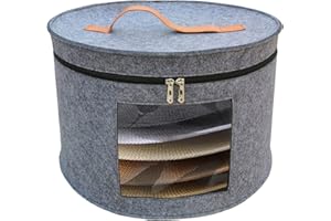 Aeeteek Hat Storage Box 17" D x 10.2" H Hat Travel Case Clothes Storage Bin for Women Stuffed Animal Toy Organizer Closet Organizer Bucket with Lid and Transparent Front Cover (Grey-43 * 26CM)