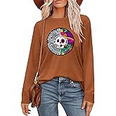 Dia De Los Muertos Shirt Women Day of The Dead Tshirts Skeleton Graphic Tees Mexican Long Sleeve Halloween Tops