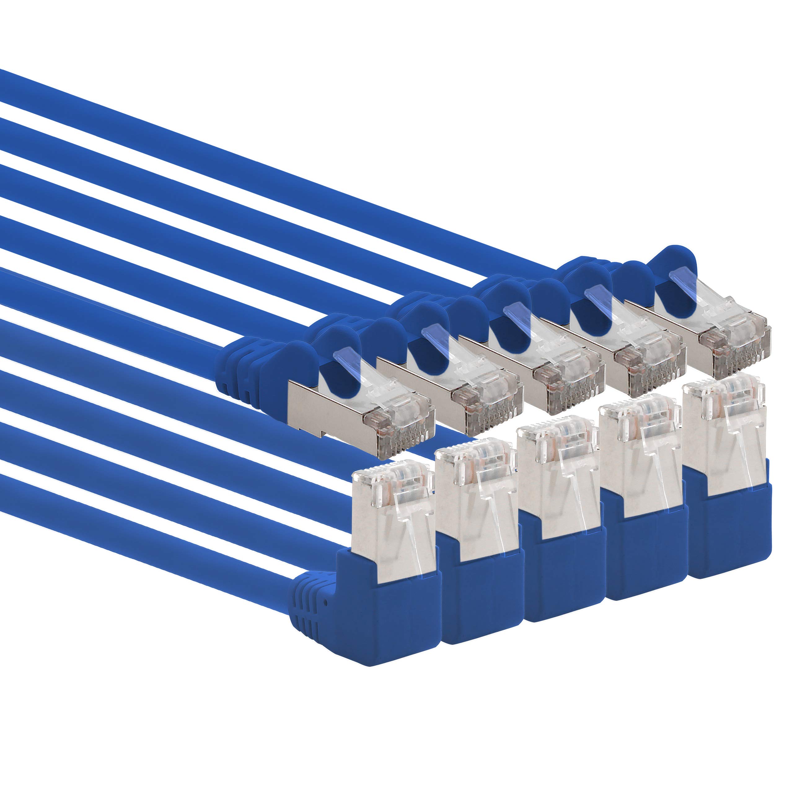1aTTack.de 366266 Cat.6 network cable angle 90 degrees 10m - blue - pack of 5 - Cat6 patch cable (SFTP PIMF) 1000Mbit/s Rj 45 connector - 5 x 10m meters blue