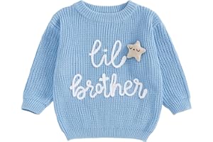 ALLSHOPE Newborn Baby Boy Knit Sweater Outfit Little Lil Brother Long Sleeve Letter Embroidery Top Sweatshirt Infant Fall Clothes