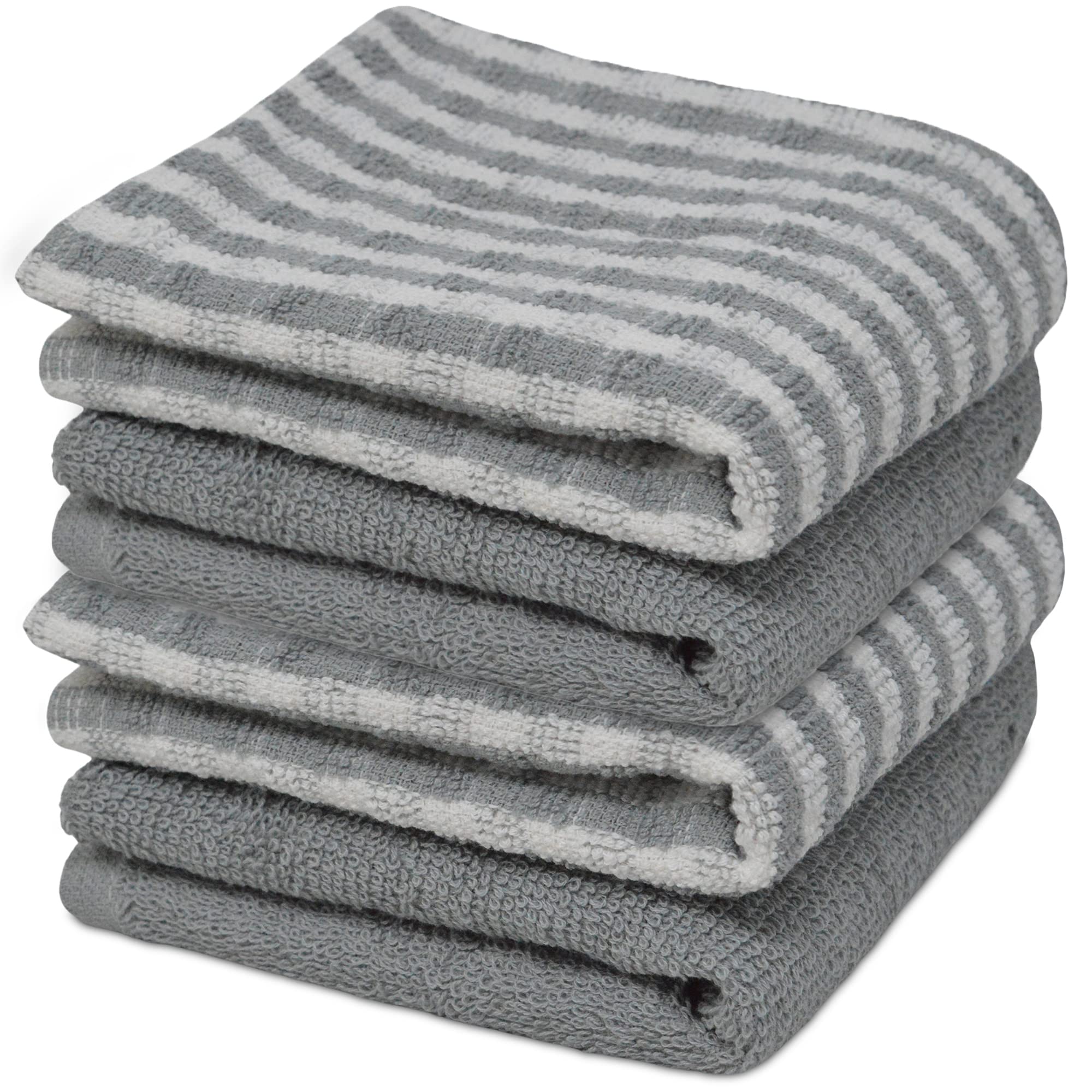 Towelogy® 4 Pack Kitchen Towel Set Monocheck Grey 100% Cotton Terry Tea Towels for Drying Dishes Multipurpose Dish Towels | Highly Absorbent & Durable 45x65cm (Grey White, 4)