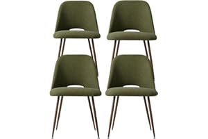 KOSSMAI Set of 4 Mid Century Modern Upholstered Dining Chairs, Fabric Padded Seat with Cut-Out Back, Walnut Metal Legs, Kitch