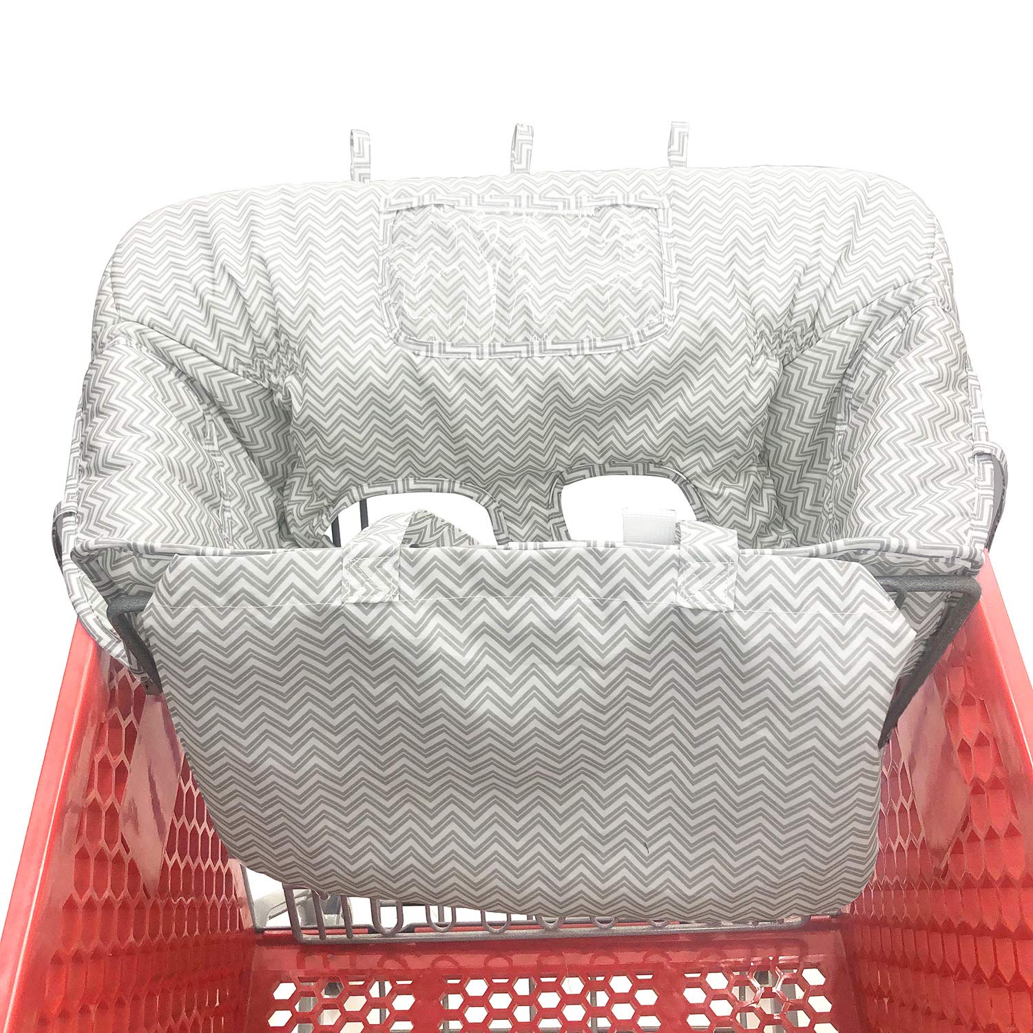 Portable 2-in-1 Grocery Cart Seat Cover and Baby Highchair Cover (Gray Chevron)