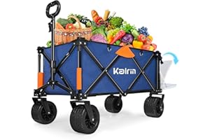 Kalrin Collapsible Foldable Wagon, 220lbs Heavy Duty Folding Wagon Portable with Opened Tailgate, Beach Cart, Utility Wagon Cart Large Capacity, 100L Collapsible Wagon for Sports, Shopping, Camping