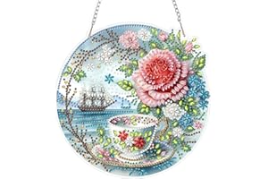 QENSPE Diamond Painting Art Hanging Kits for Adults, Rose Diamond Art Pendant Kit, Nautical Landscape Special Shaped Rhinesto