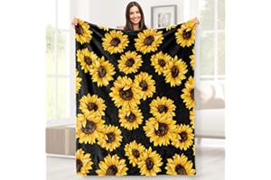AIMEGO Sunflower Blankets Gifts for Women, Double-Sided Throw Blanket Cute Bedding for Girls, Lightweight Flannel Cozy Plush for Adult Kids, Sunflowers Girly Bedroom Decor (Black and Yellow)50x60 inch