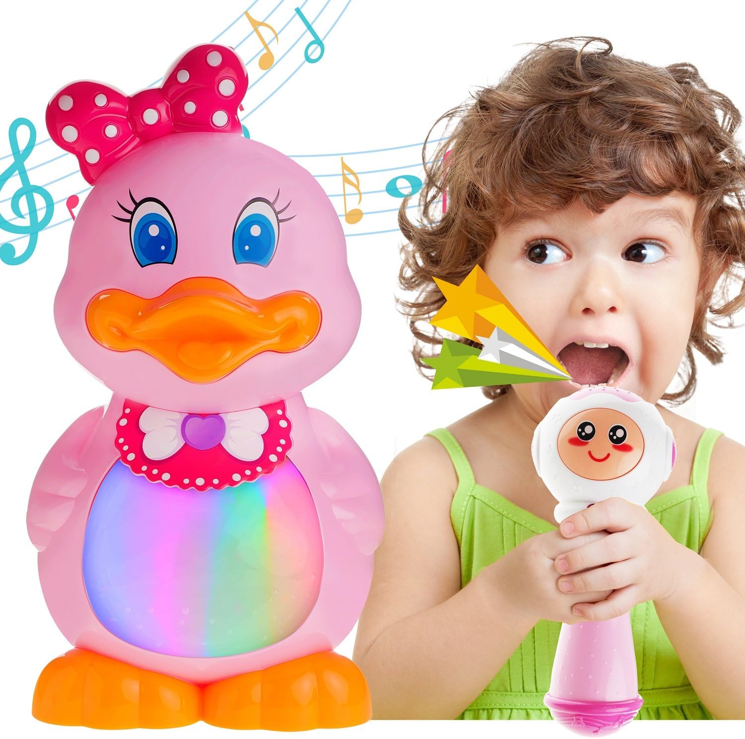 Toddlers Girls Sing Along MP3 & USB Music Player, Karaoke Machine with 1 Wireless Microphone for Preschooler, Great Learning Toy for 2, 3, 4 Year Old, Pink