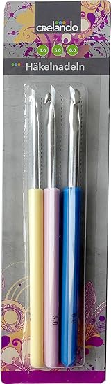 CRELANDO® Häkelnadel-Sortiment - 3 Häkelnadeln aus Metall mit Kunststoffgriff in den Stärken: 4,0 . 5,0 . 6,0 mm - Stabil, ni