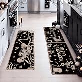 Drydiet 3 Pcs Halloween Kitchen Rug and Mat Spooky Skeleton Floor Mat | Non Slip Washable Runner Rug, Jack-o'-lantern Bat, Anti-fatigue, Gothic Halloween Kitchen Decor for Home Bathroom Office