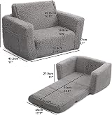 BEJOY Kids Sofa Bed 2-in-1 Flip Open Cuddly Sherpa Grey view 3
