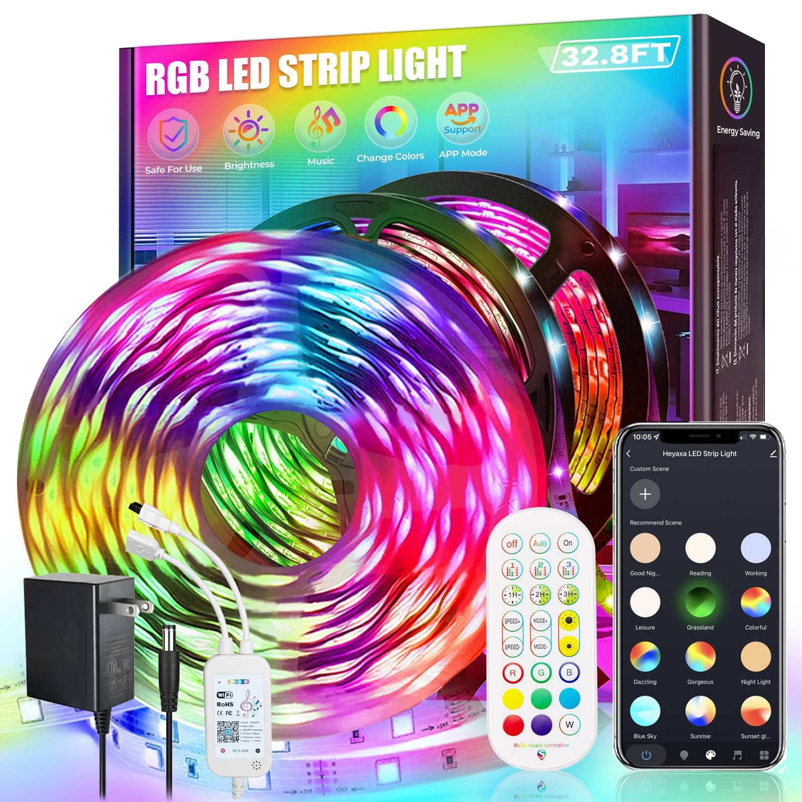 HEYAXA Led Strip Lights, Smart Strips with App Control Remote for Bedroom, Kitchen, Home, TV, Parties