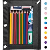 Forvencer Pencil Pouch for 3 Ring Binder, Large Pencil Case Pouch Binder | Zipper Pencil Pouch Pencil Bag with 3 Reinforced Grommets, Pen Bag, Clear Window Pencil Case, Binder Pencil Pouch Box, Black