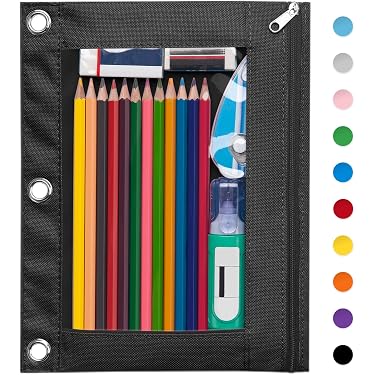 Mead Pen & Pencil Case – 3 Zippered Compartments, Binder Pouch, Black, 11x8.75" – 2 Pack