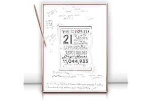 DOUBLESHOOT Framed 21st Guest Book Alternative 12"X16" - 21st Birthday Decorations for Her - Ready to Hang & Stand Rose Gold Aluminum Frame - Pen Included - 21 birthday Favors Table Centerpiece Poster To Sign