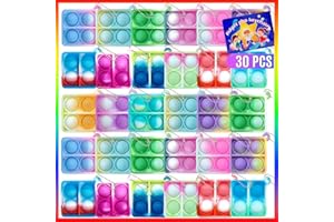 ONKULL 30 Pcs Pop Keychain Fidget Toys, Party Favors Pop Push Fidget Toys It Keychain for Kids Pop Toys Party Favors Sensory Toys Fidget Packs Bubble Keychain Stress Reliever Toy for Kid Adults