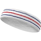 COUVER Cotton Terry Tennis Sports Headband | 85% cotton 8% elastic 7% nylon, tennis sports headband, 3 stripe terry cloth, absorbent athletic sweatband, 1 piece