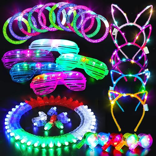 Fabeto Light Up Glow Party Supplies 65 Pack New Year Eve LED Glow
