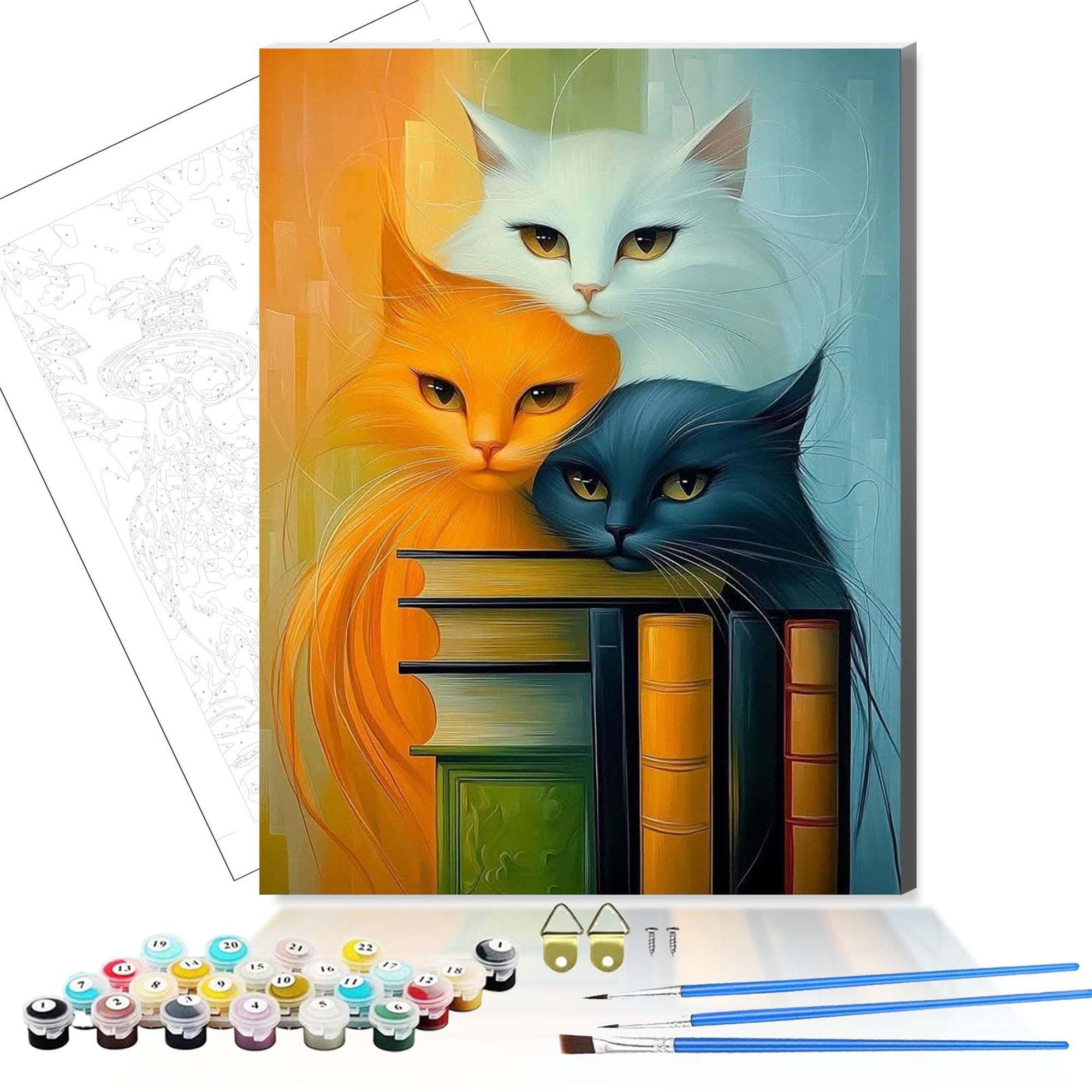 HEFEIS DIY Paint by Numbers for Adults,Wooden Framed Painting by Number Kits on Canvas,Acrylic Easy Color by Numbers for Beginner,Small Gifts Decor for Home Wall Room (Cat)