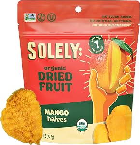 SOLELY - Organic Dried Mango Halves (8 oz Resealable Bag) - Real Fresh Fruit - 1 Ingredient - Healthy Snacks for Adults & Kid