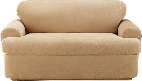 Amazon Com Surefit Stretch Pique T Cushion Loveseat Cream 3 Piece Home Kitchen
