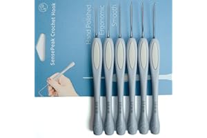SensePeak Hand Polished Stainless Crochet Hook Set of 6 Pack, 0.6mm 0.8mm 1.0mm 1.2mm 1.4mm 1.6mm Ergonomic Stainless Steel Small Inline Pointy Crochet Hook for Arthritic Hands