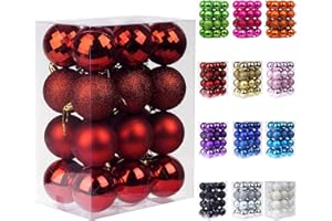 Emopeak 24Pcs Christmas Balls Ornaments for Xmas Christmas Tree - 4 Style Shatterproof Christmas Tree Decorations Hanging Ball for Holiday Wedding Party Decoration (Red, 1.6"/4.2CM)