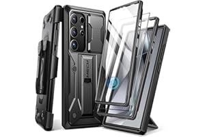 TONGATE Compatible with Samsung Galaxy S24 Ultra Case, [Bulit-in Screen Protector & Slide Camera Cover] [2 Front Frame] Military Grade Shockproof Phone Case with Kickstand & Belt-Clip 6.8", Black