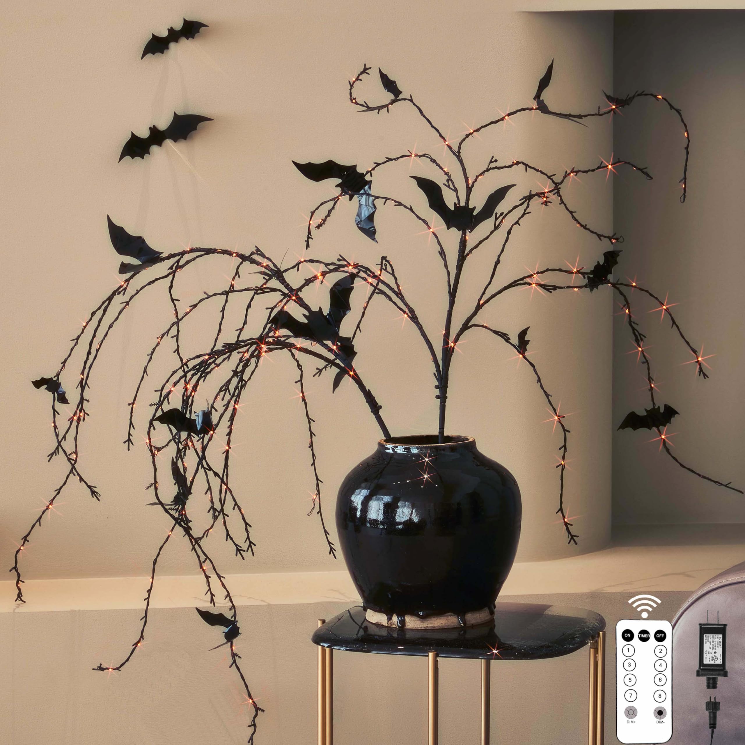 Photo 1 of Hairui Halloween Black Willow Branch with Bats, 43IN 180 Multicolor Fairy Lights, 8 Functions, Remote Control, Indoor & Outdoor Use