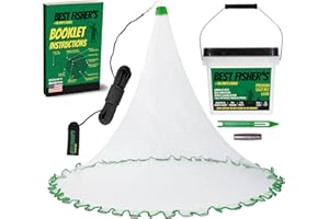 BEST FISHER'S American Pro Cast Net - 4ft/6ft/8ft/10ft/12ft - 3/8" Mesh - Real Lead 1-lbs/ft Double Line - 2024 Upgraded & Optimized - Old Salt Premium Cast Nets for Fishing - E-Book & Utility Box Included