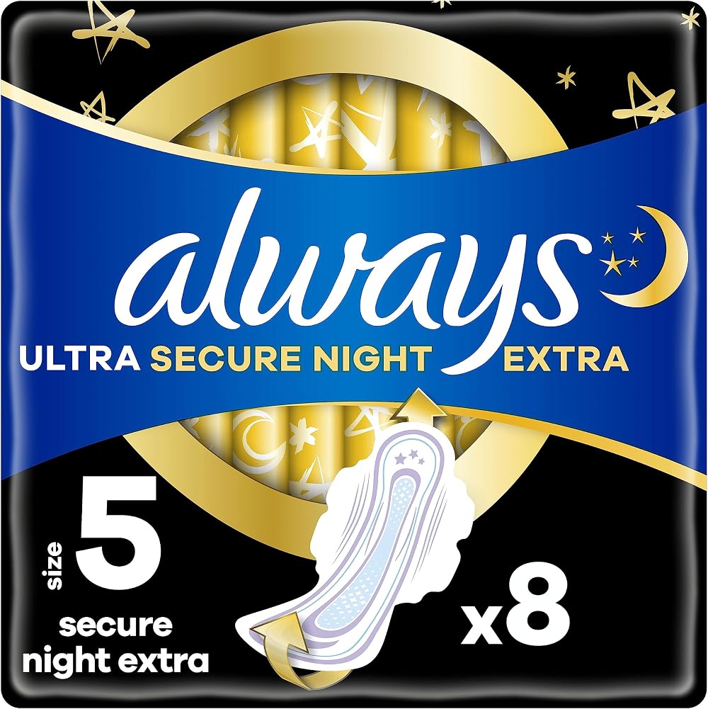 Always Ultra Secure Night Sanitary Pads with Wings Size 5 8pk