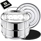 Aozita Stackable Steamer Insert Pans with Sling for Instant Pot Accessories 6/8 qt- Stainless Steel Food Steamer for Pressure Cooker, Baking, Lasagna Pans, Upgrade Interchangeable Lids Included