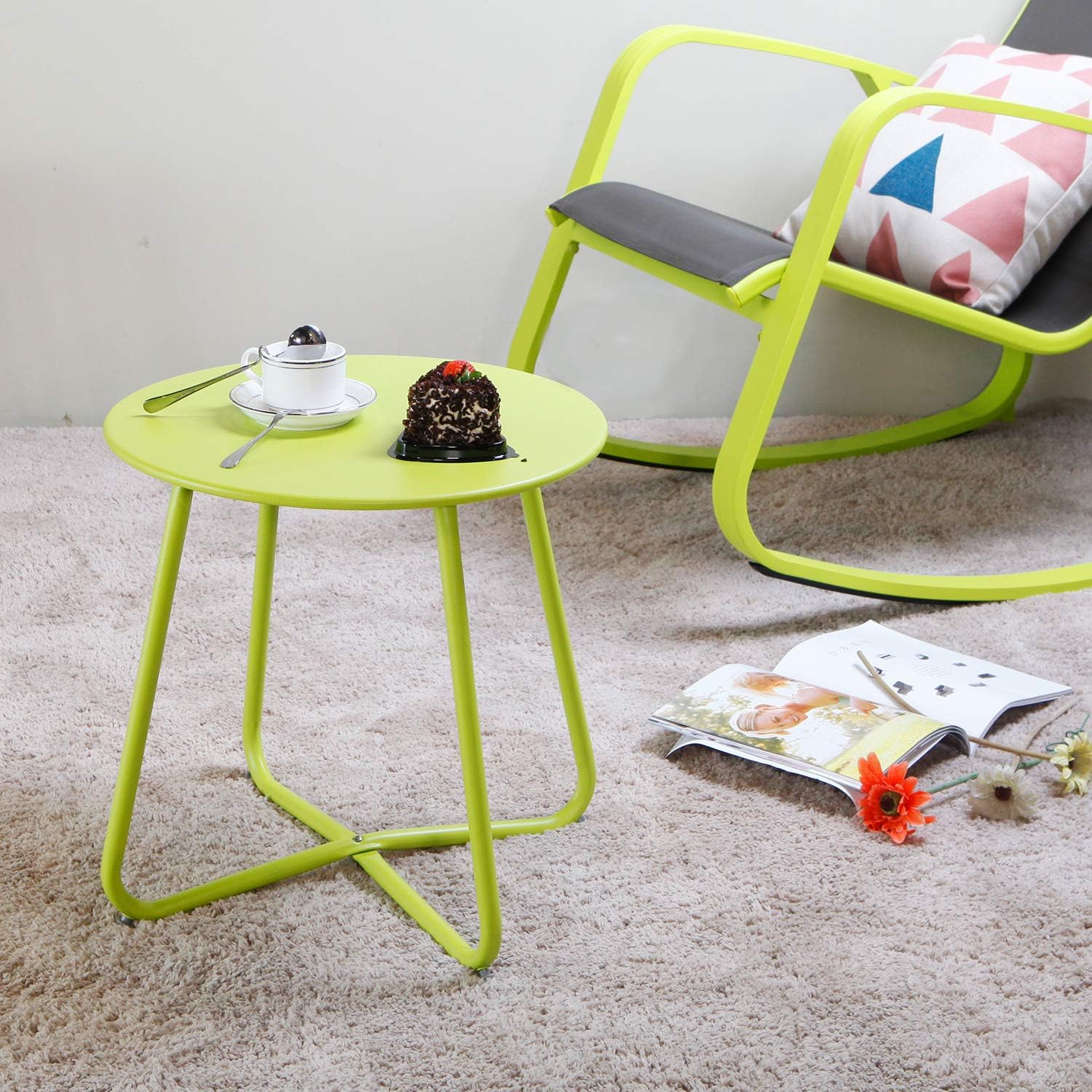 Grand patio Premium Indoor/Outdoor Round Metal Weather-Resistant Side/Accent Table for Patio, Yard, Balcony, Garden (Lime Green): Kitchen & Dining