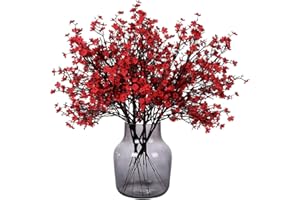 Momkids 6 Pcs Babys Breath Artificial Flowers Bulk Real Touch Faux Gypsophila Bouquet Fake Plastic Silk Flowers for Home Kitchen Bedroom Wedding Festival Christmas Halloween Party Decoration (Red)